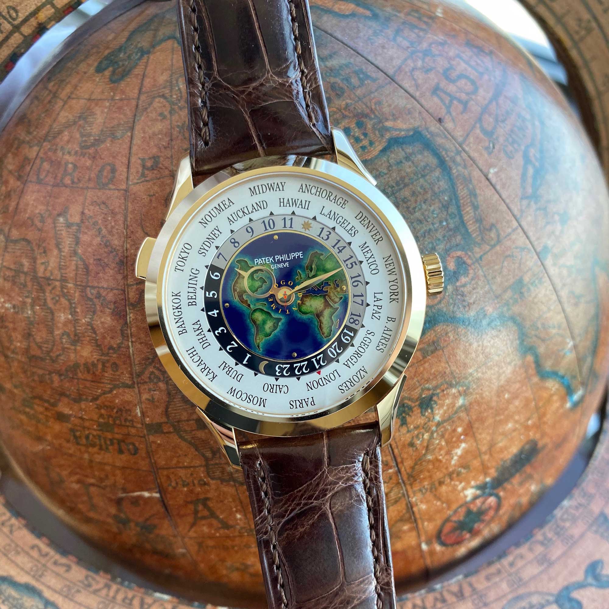 Patek Philippe World Time ref 5231J Yellow Gold Cloisonné Enamel Dial 